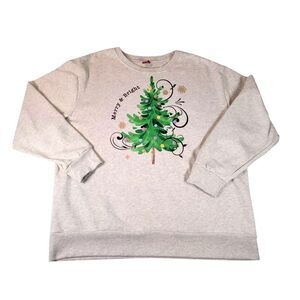 Dec 25th‎ Crewneck Pullover Sweatshirt Womens XL Beige Christmas Merry & Bright
